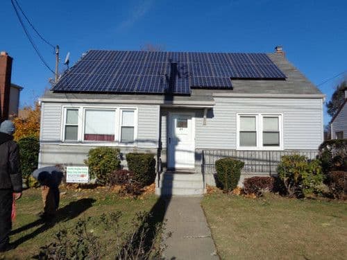 Suburban house with a rooftop solar installation